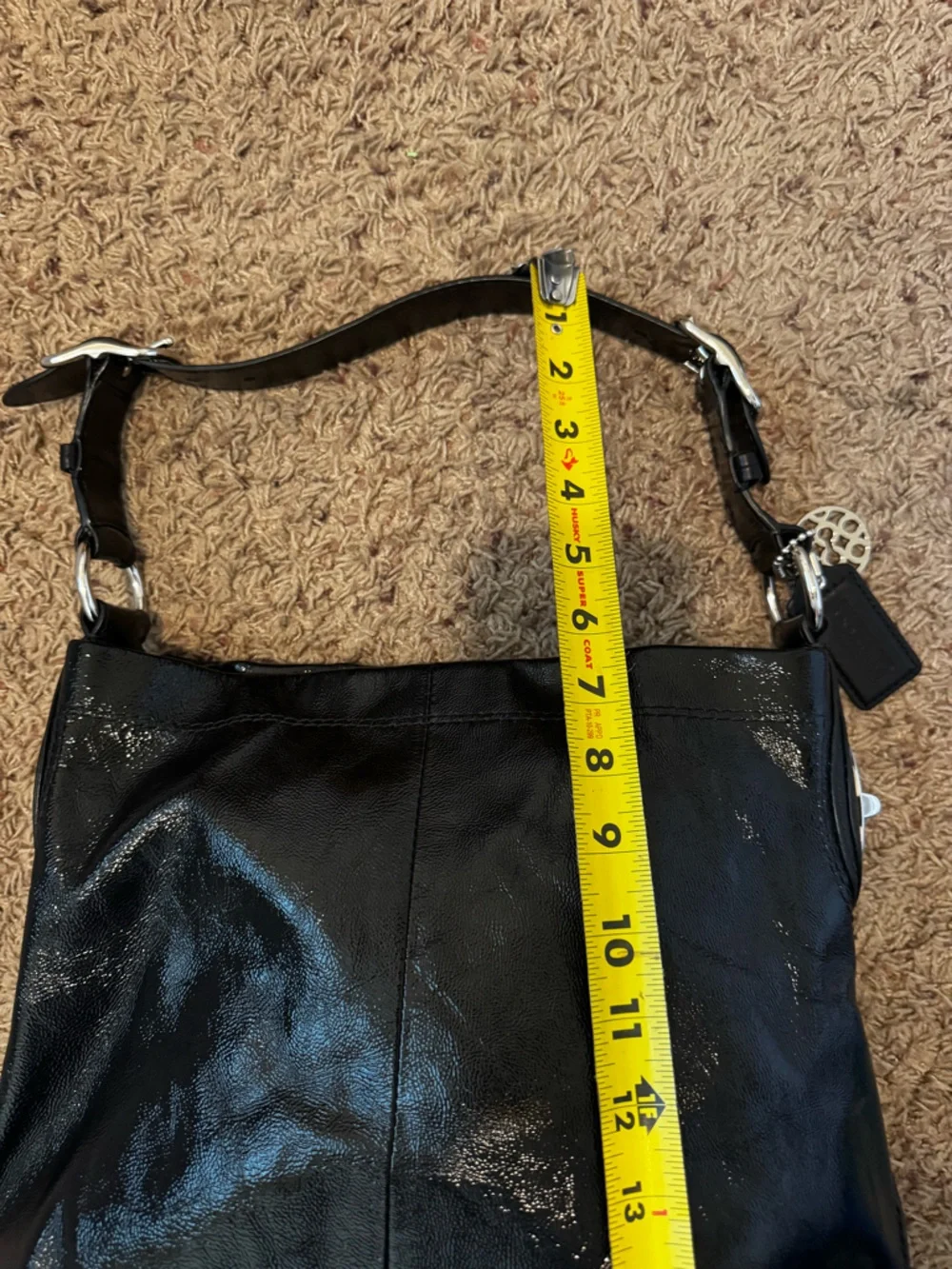 Coach Peyton black patent leather hobo purse 19755